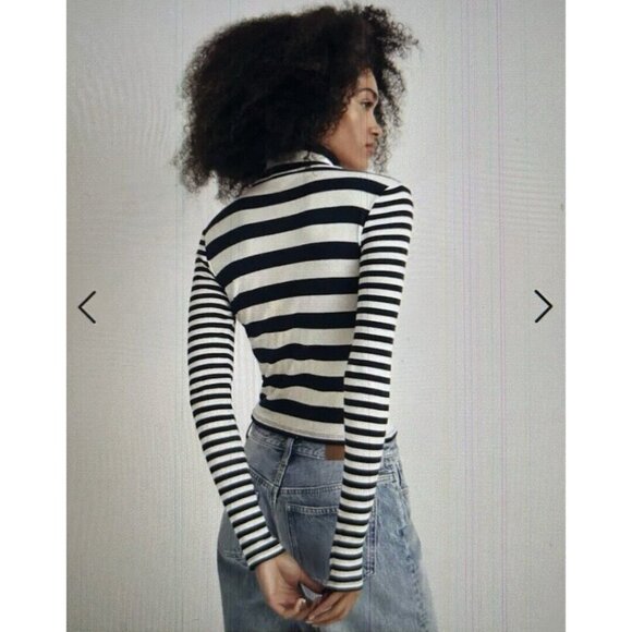 Madewell Crop Turtleneck Sweater Stripe Nautical Classic Navy/Cream Sz XXS - Picture 4 of 15